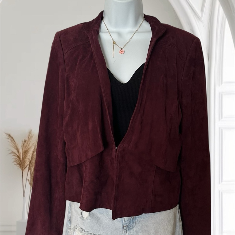 White House Black Market 100% Leather Burgundy Jacket Women’s Medium workwear